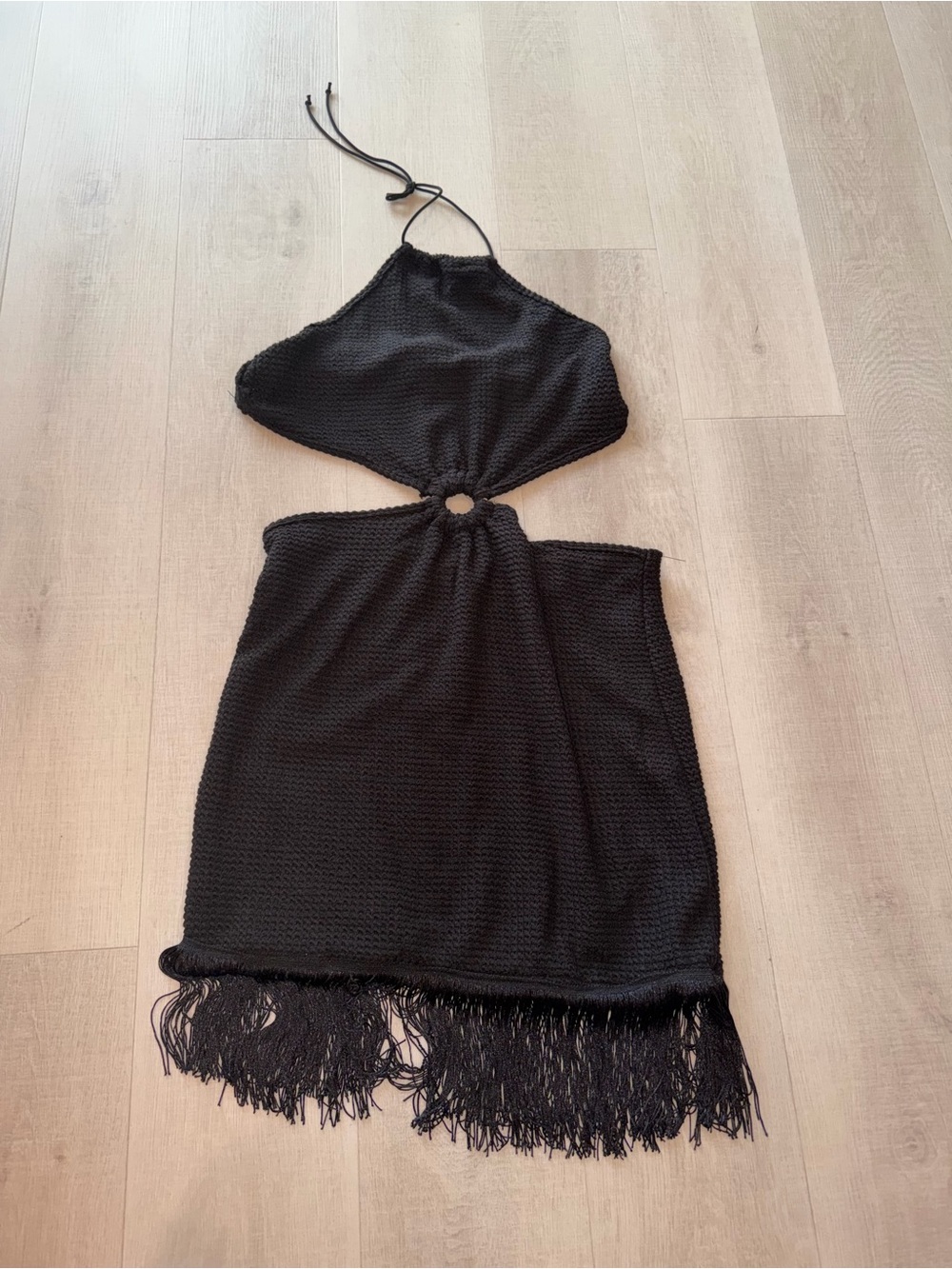 Kohl's Black Halter Midi Dress with Fringe